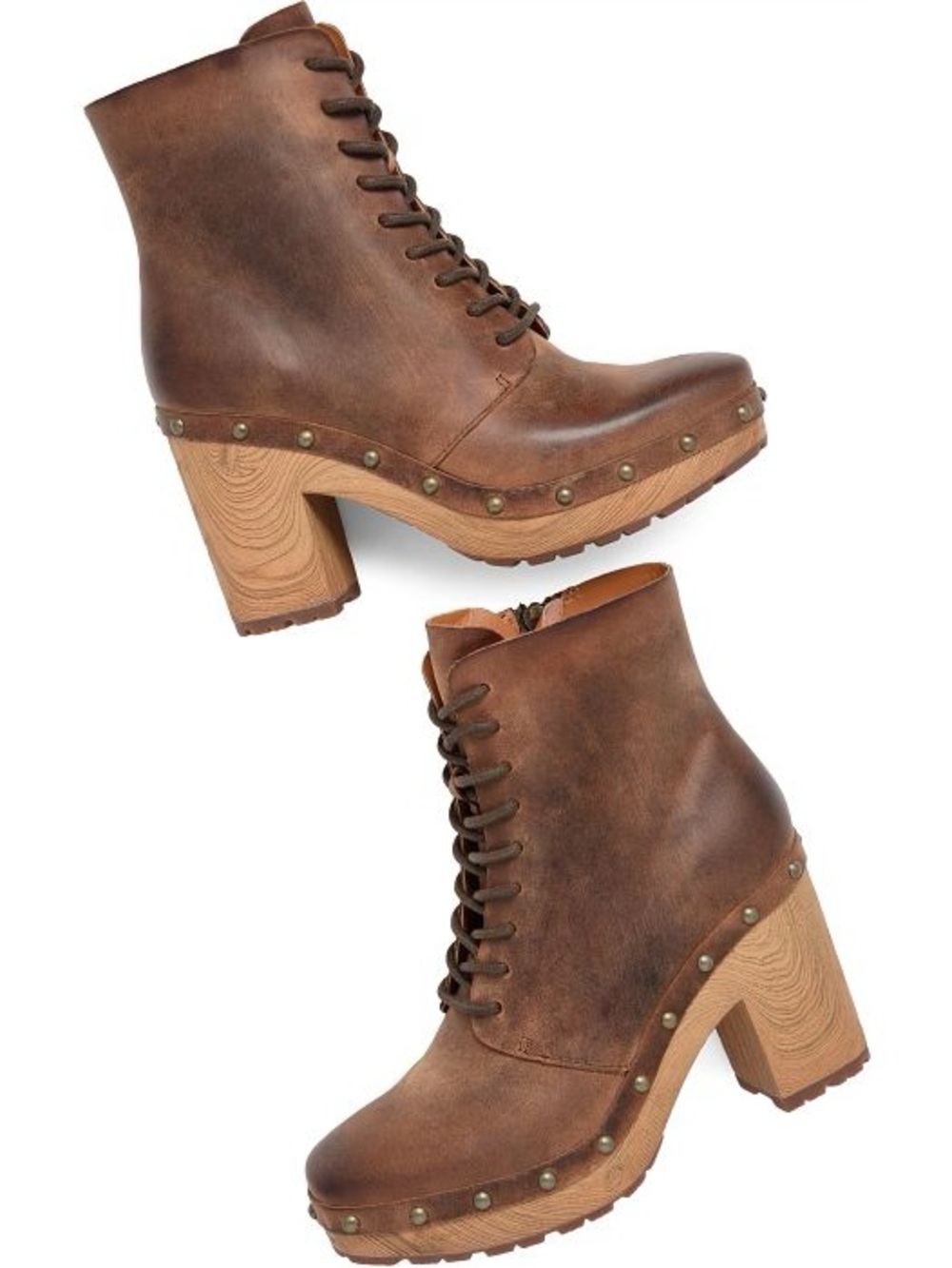 Kork-Ease Brown Leather Lace-Up Clog Boots
